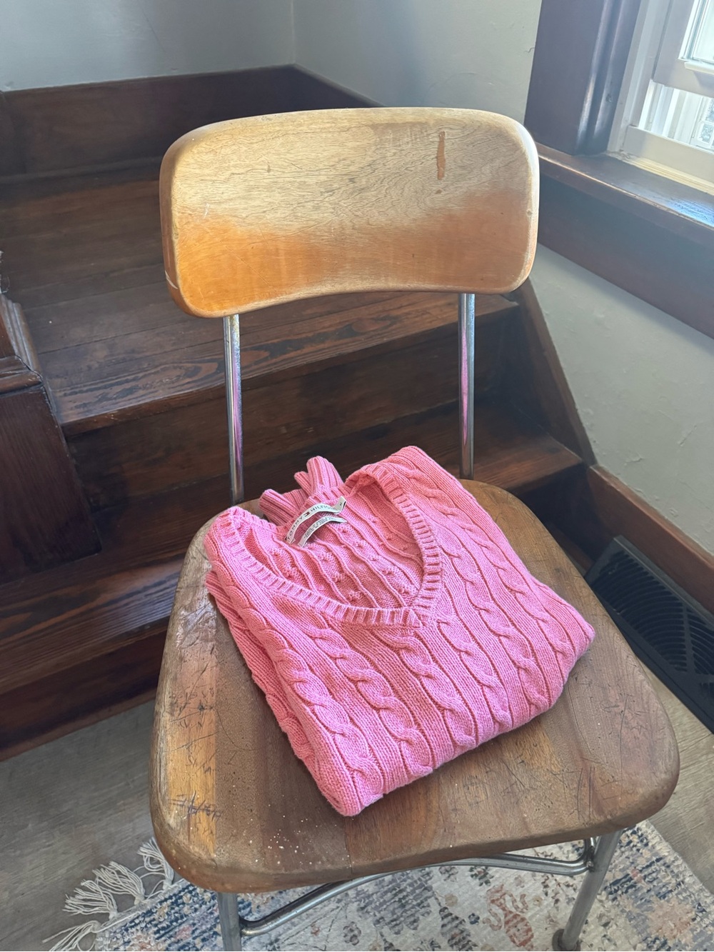 Tommy Hilfiger Pink Cable-Knit V-Neck Sweater